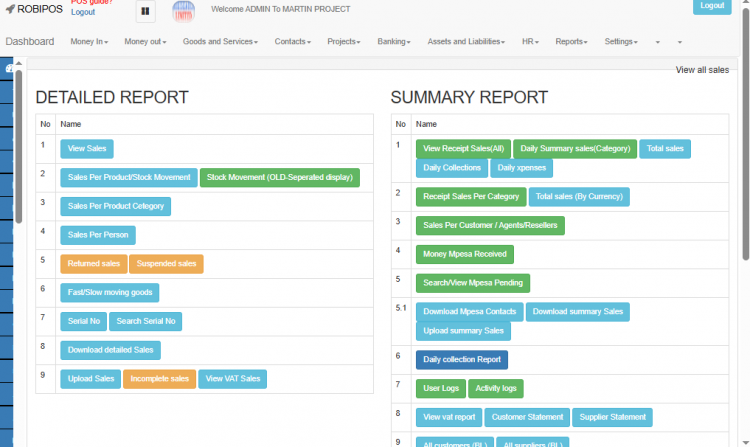 RobiPOS dashboard showing real-time analytics in Kenya